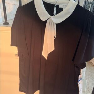 CeCe Black Blouse with White Collar